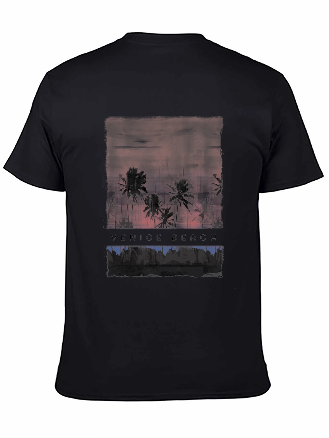 Venice Beach Sunset Graphic Tee - Black Cotton T-Shirt