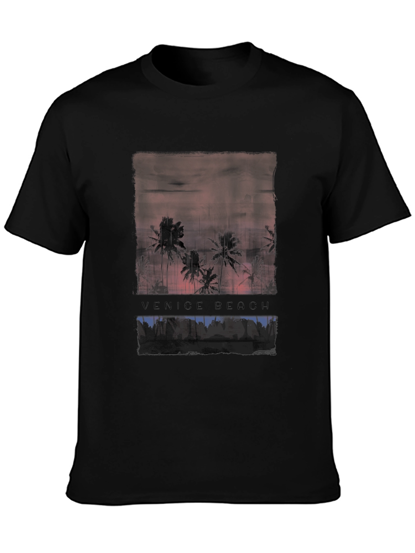 Venice Beach Sunset Graphic Tee - Black Cotton T-Shirt