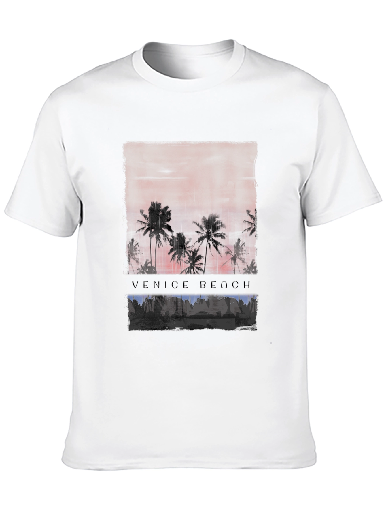 Venice Beach Sunset Graphic Tee - Black Cotton T-Shirt