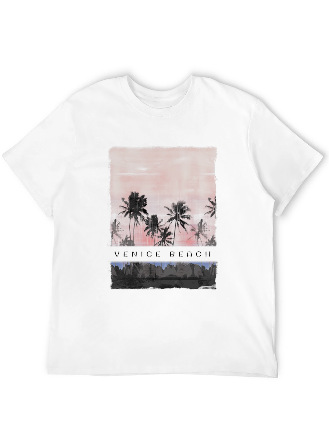 Venice Beach Sunset Graphic Tee - Black Cotton T-Shirt
