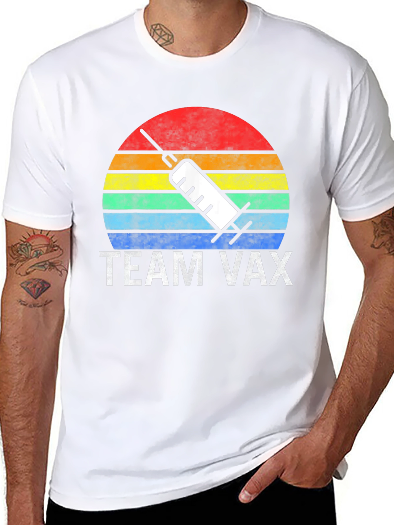 Team Vax T-Shirt Vaccine Syringe Sunset Graphic Tee