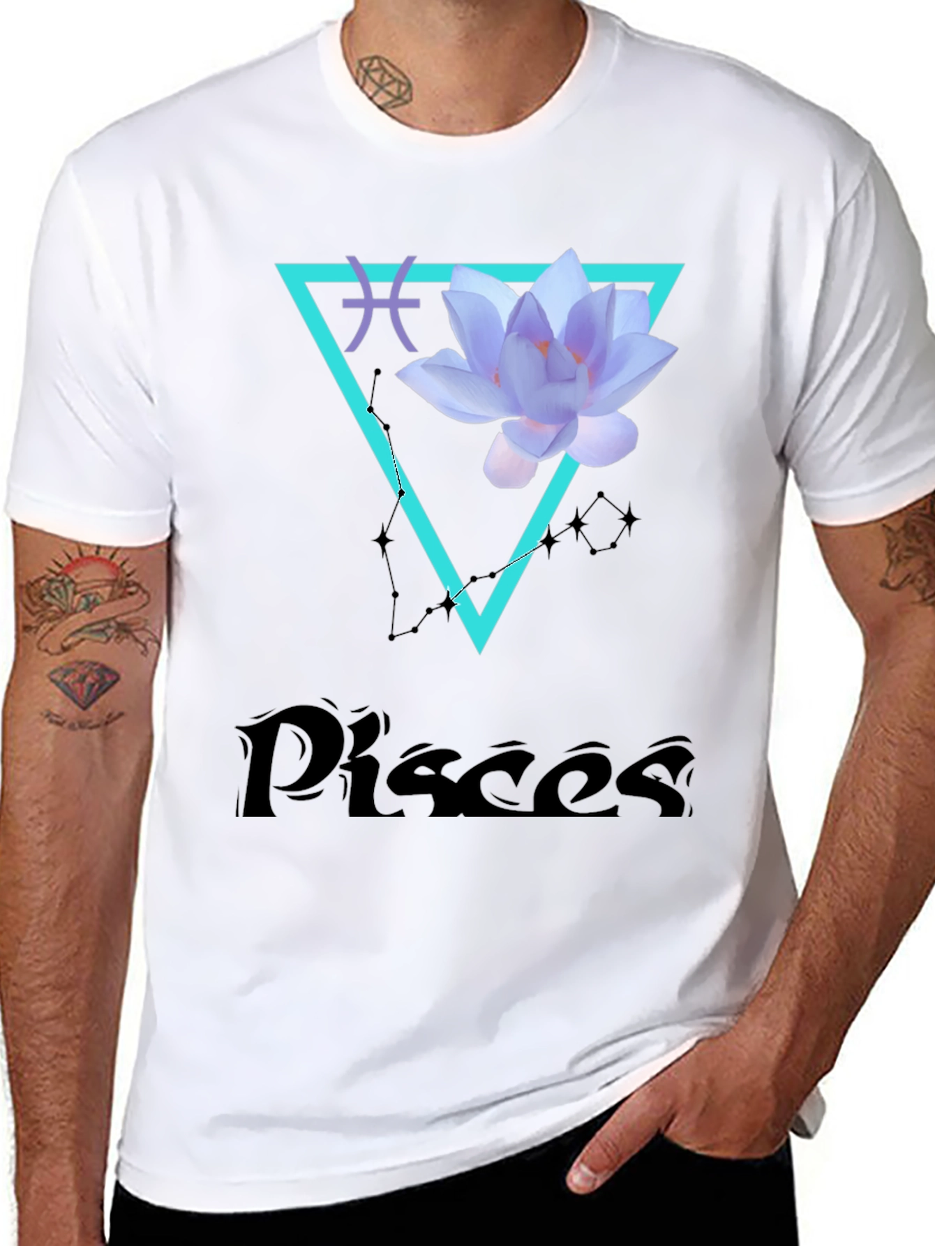 Pisces Zodiac T-Shirt with Lotus Flower Design