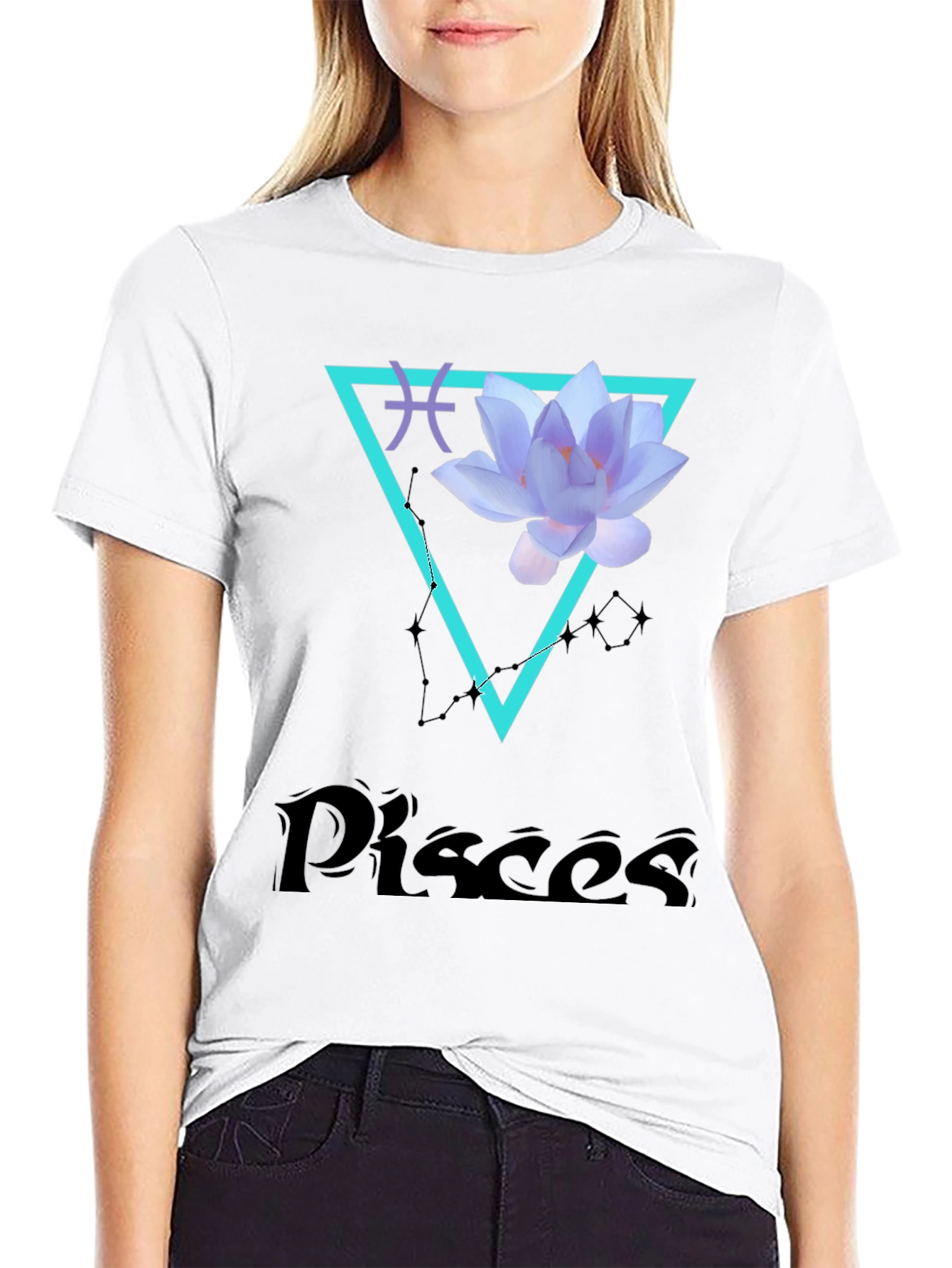 Pisces Zodiac T-Shirt with Lotus Flower Design