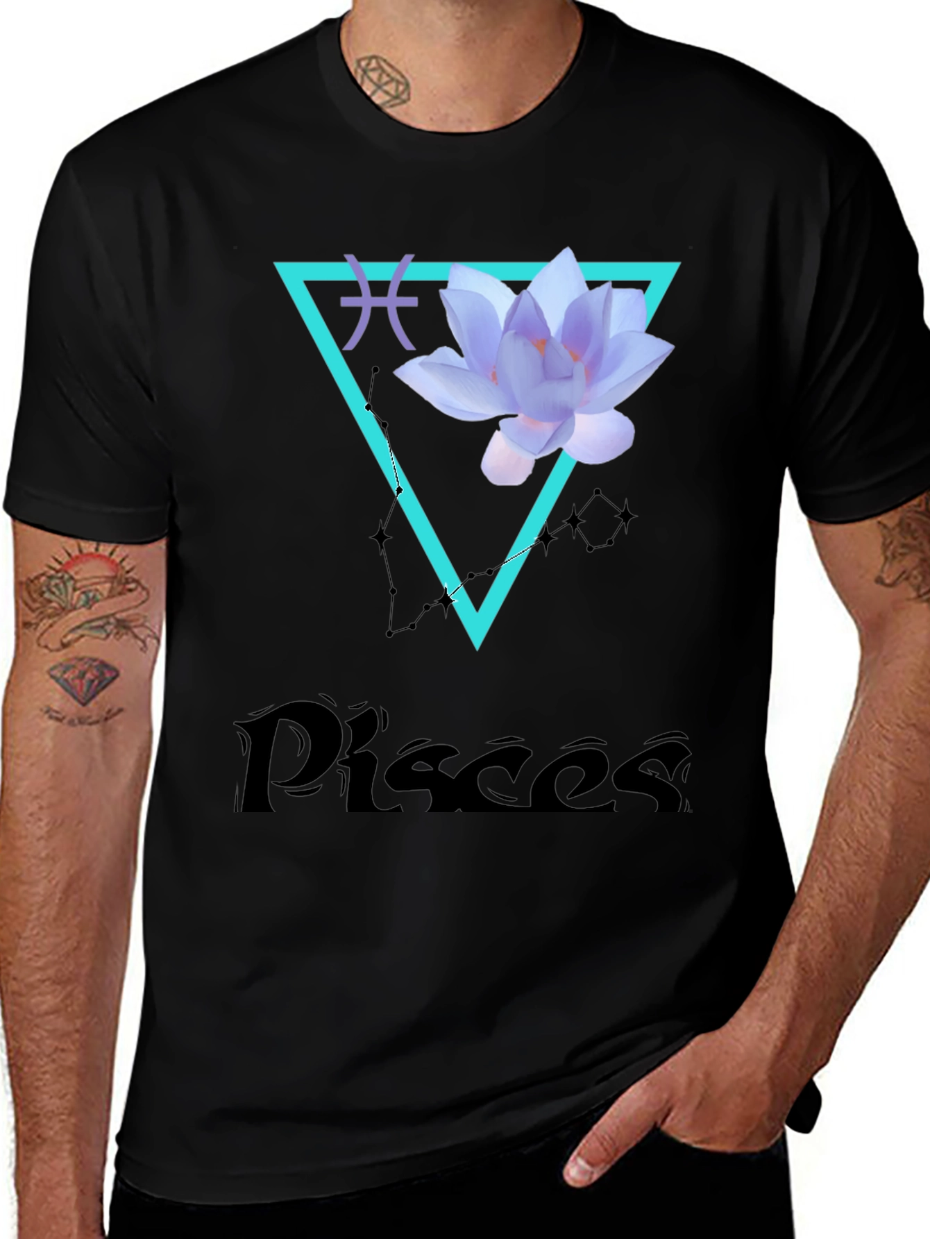 Pisces Zodiac T-Shirt with Lotus Flower Design