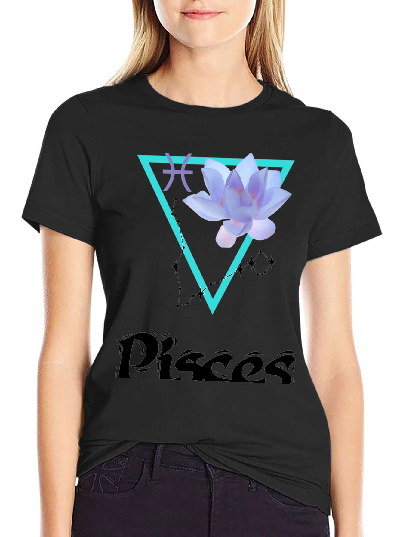 Pisces Zodiac T-Shirt with Lotus Flower Design