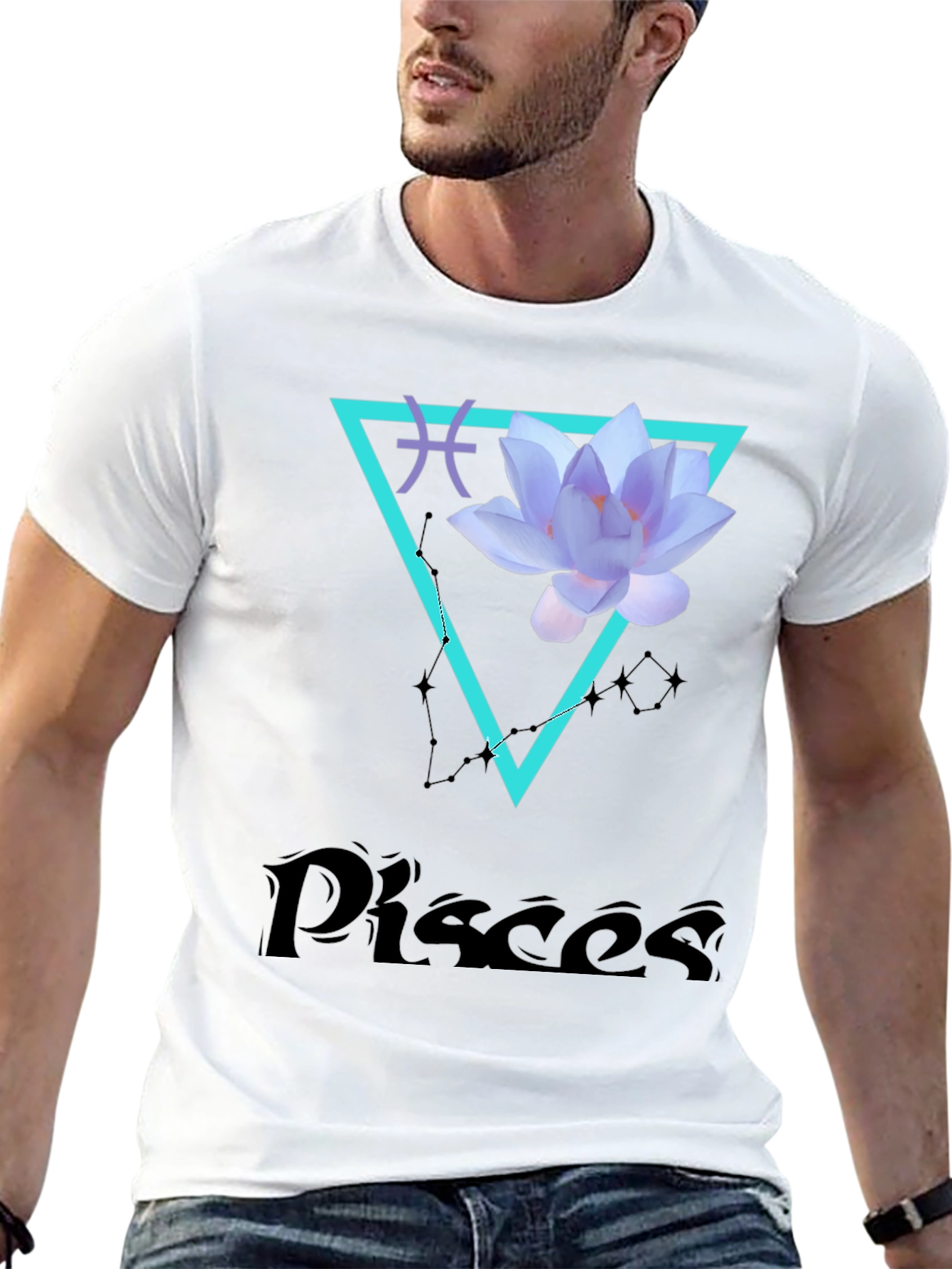 Pisces Zodiac T-Shirt with Lotus Flower Design