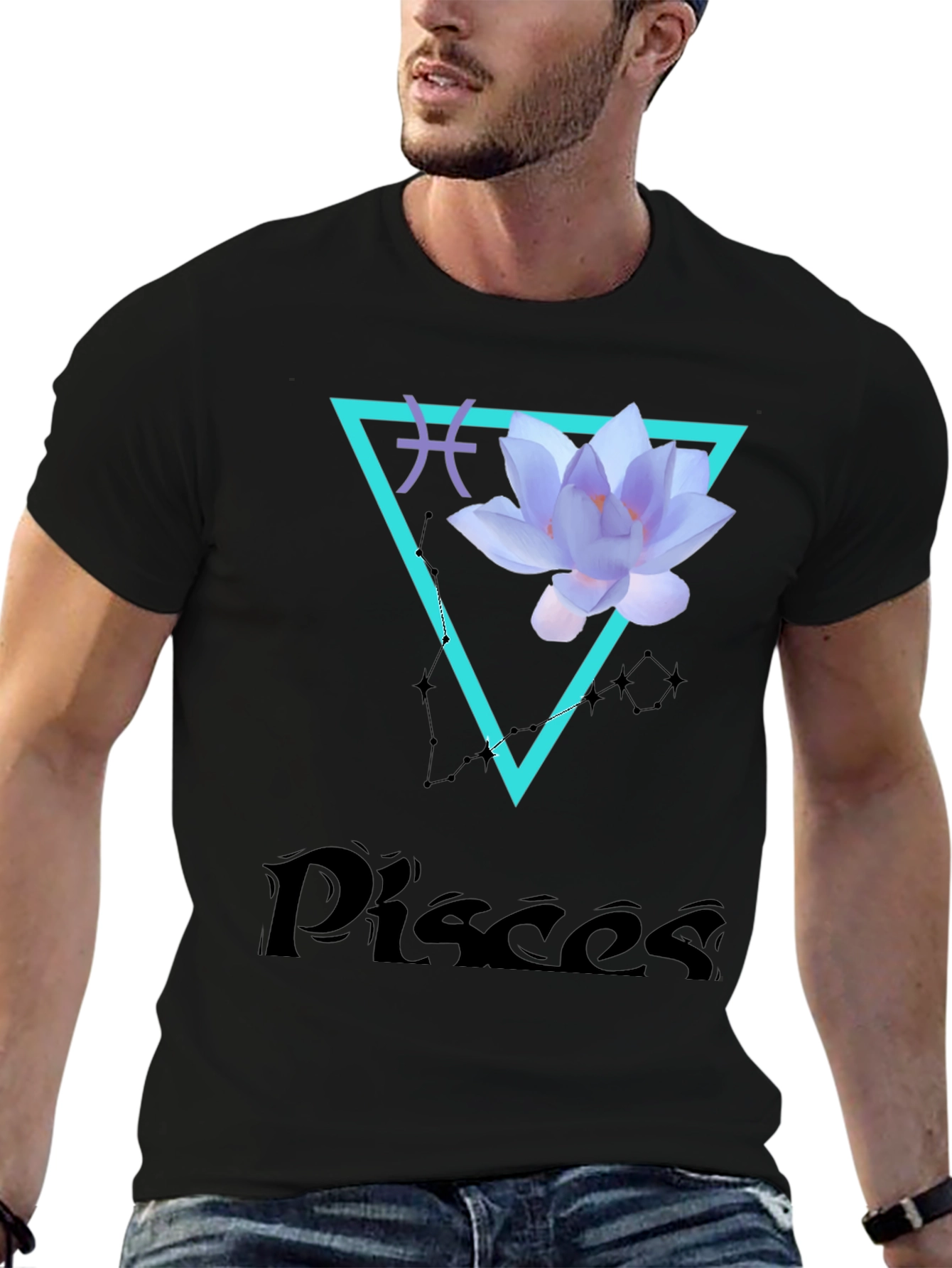 Pisces Zodiac T-Shirt with Lotus Flower Design