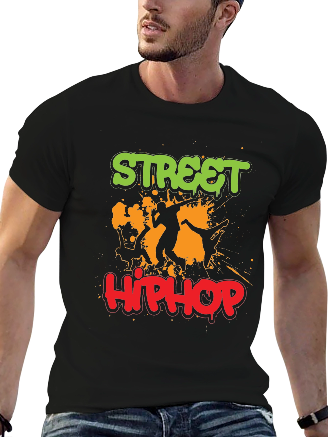 Street Hip Hop Graphic Tee - Black Cotton T-Shirt