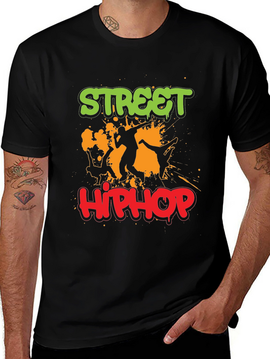 Street Hip Hop Graphic Tee - Black Cotton T-Shirt