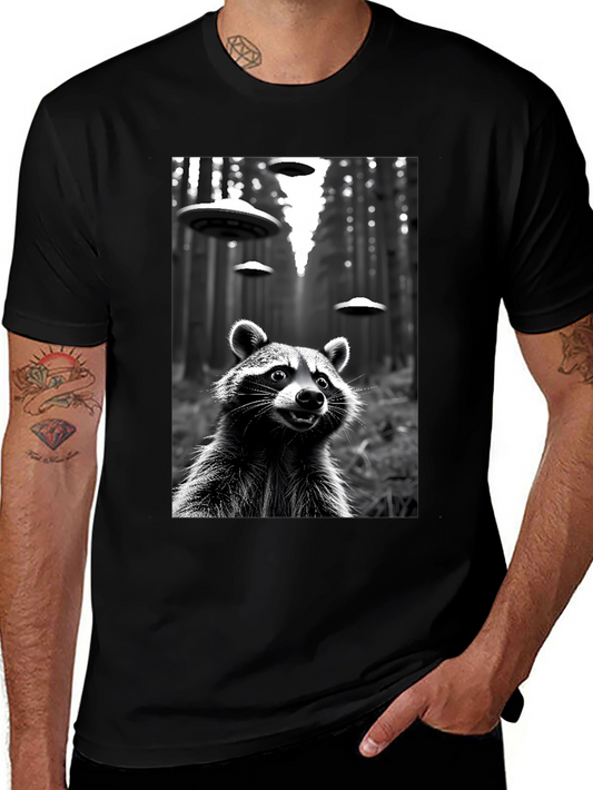 Raccoon UFO Black T-Shirt - Sci-Fi Style