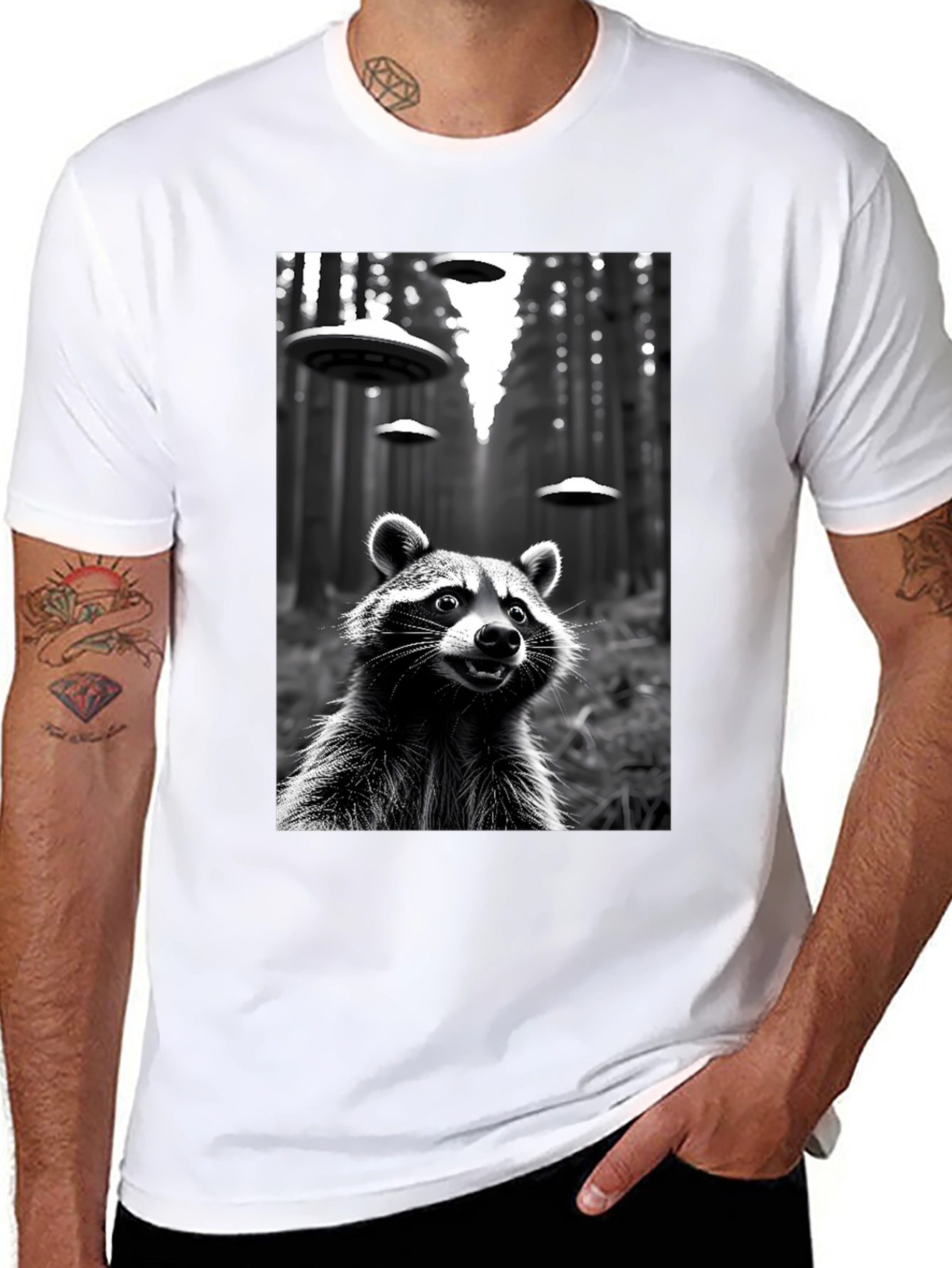 Raccoon UFO Black T-Shirt - Sci-Fi Style