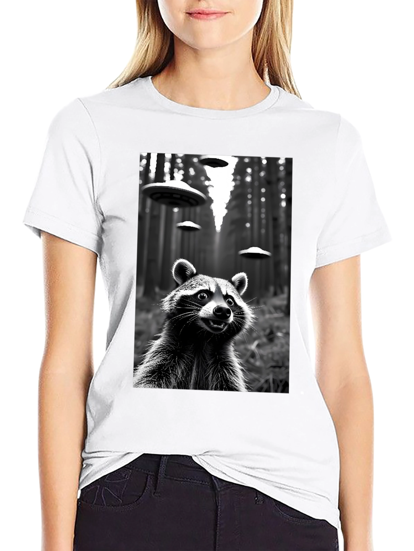 Raccoon UFO Black T-Shirt - Sci-Fi Style