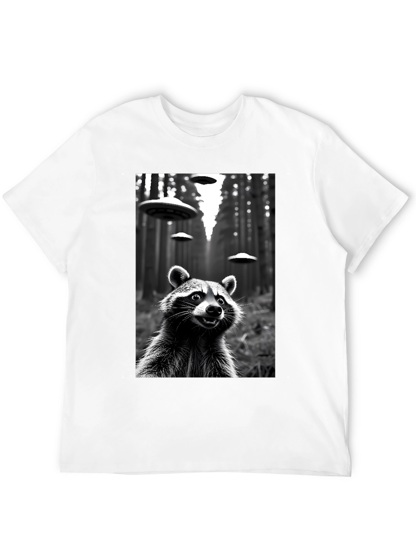 Raccoon UFO Black T-Shirt - Sci-Fi Style