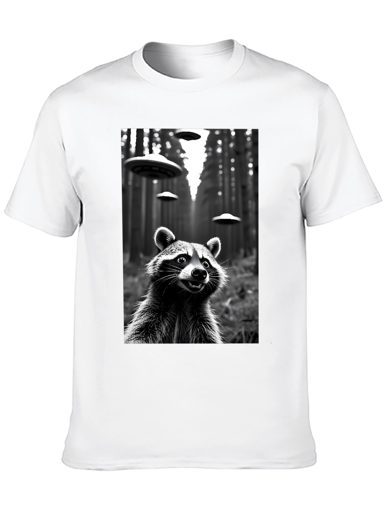 Raccoon UFO Black T-Shirt - Sci-Fi Style