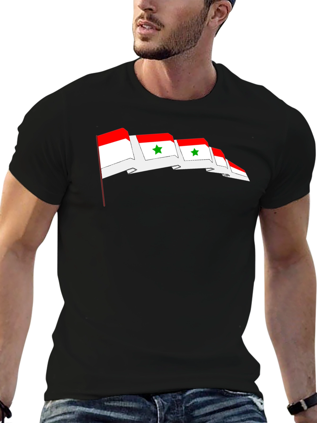 Syria Flag Graphic Print T-Shirt - Black