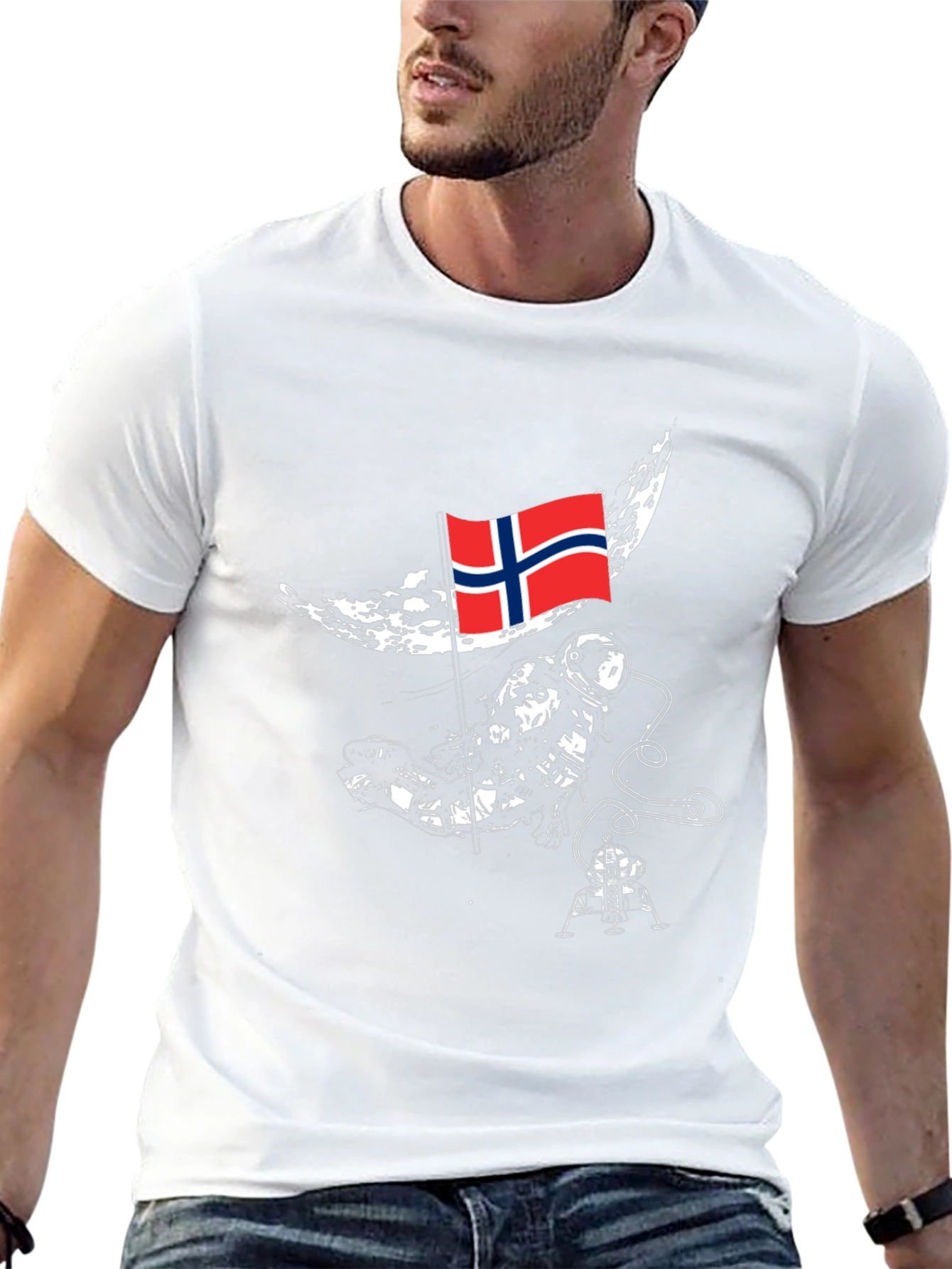 Astronaut on Moon Norway Flag Graphic T-Shirt