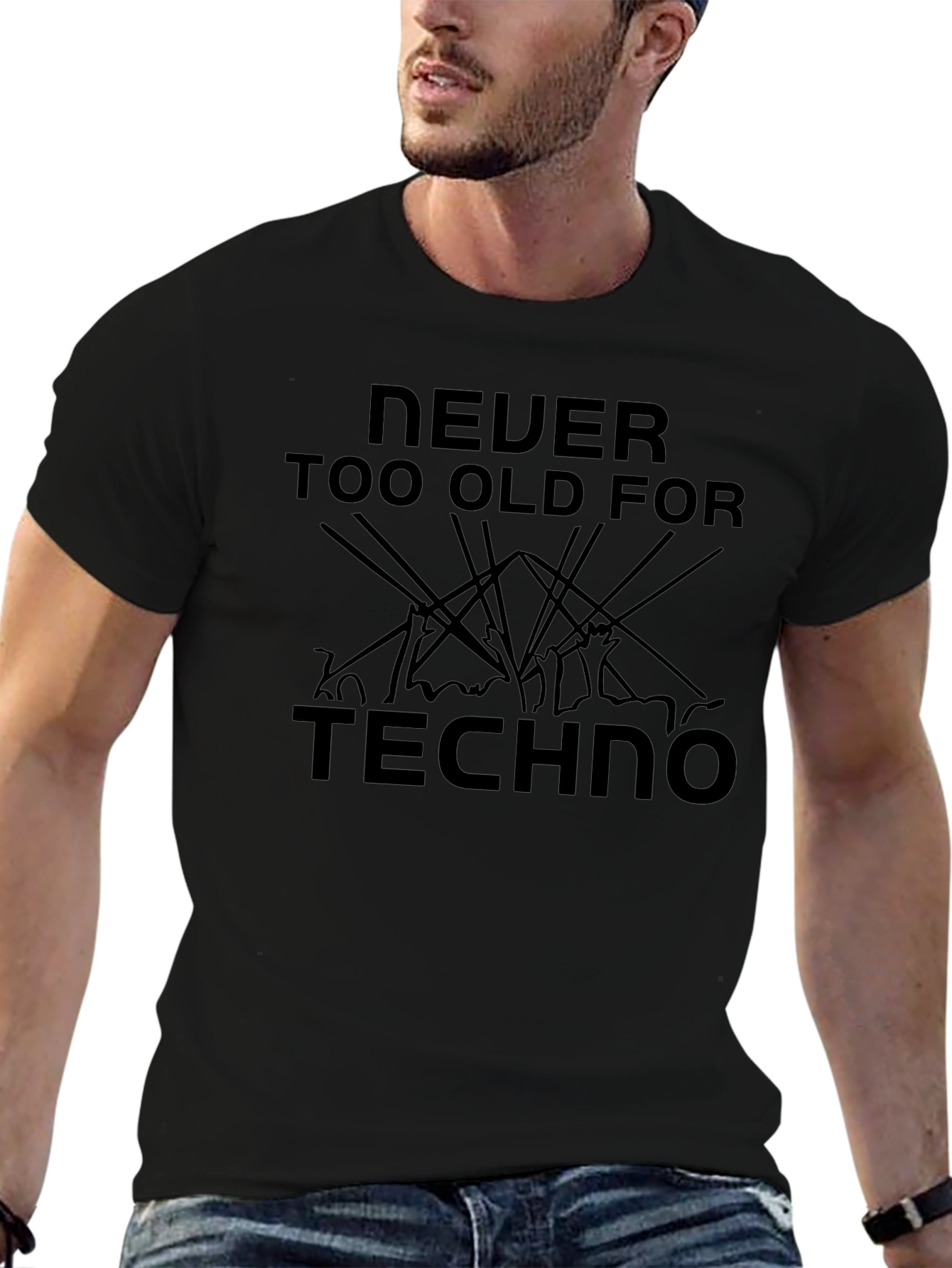 Never Too Old for Techno Black Graphic Tee