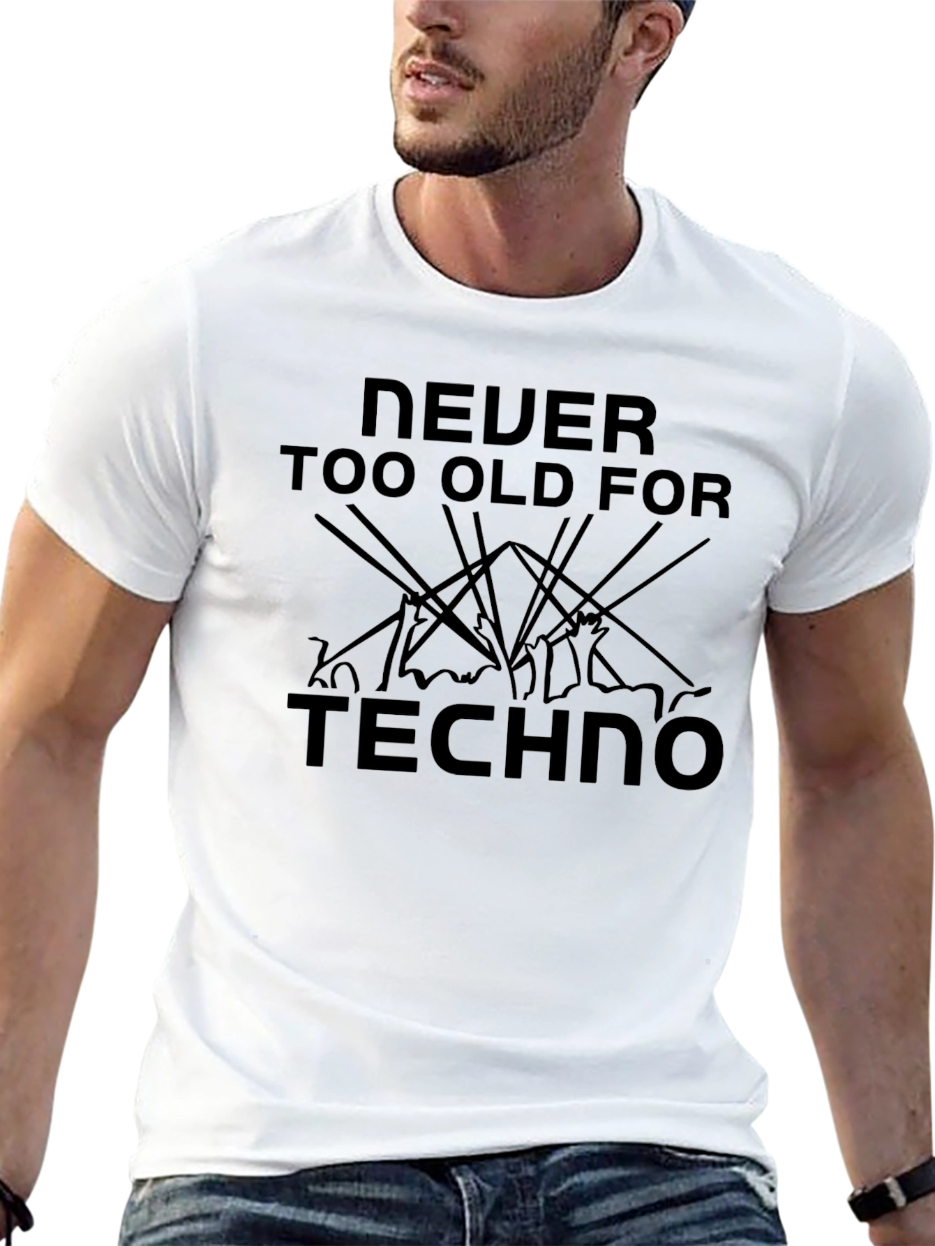 Never Too Old for Techno Black Graphic Tee