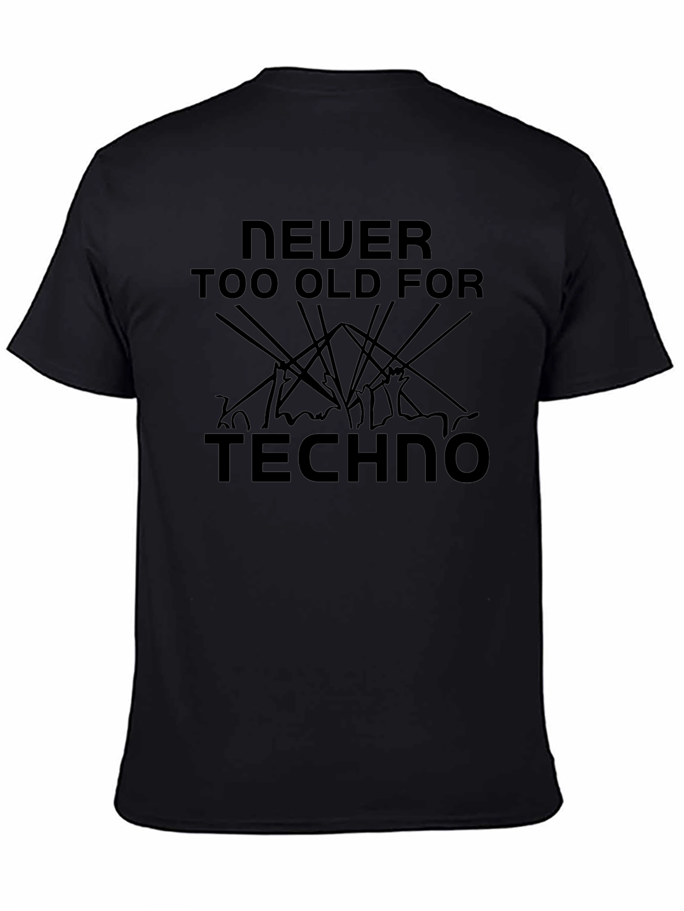 Never Too Old for Techno Black Graphic Tee