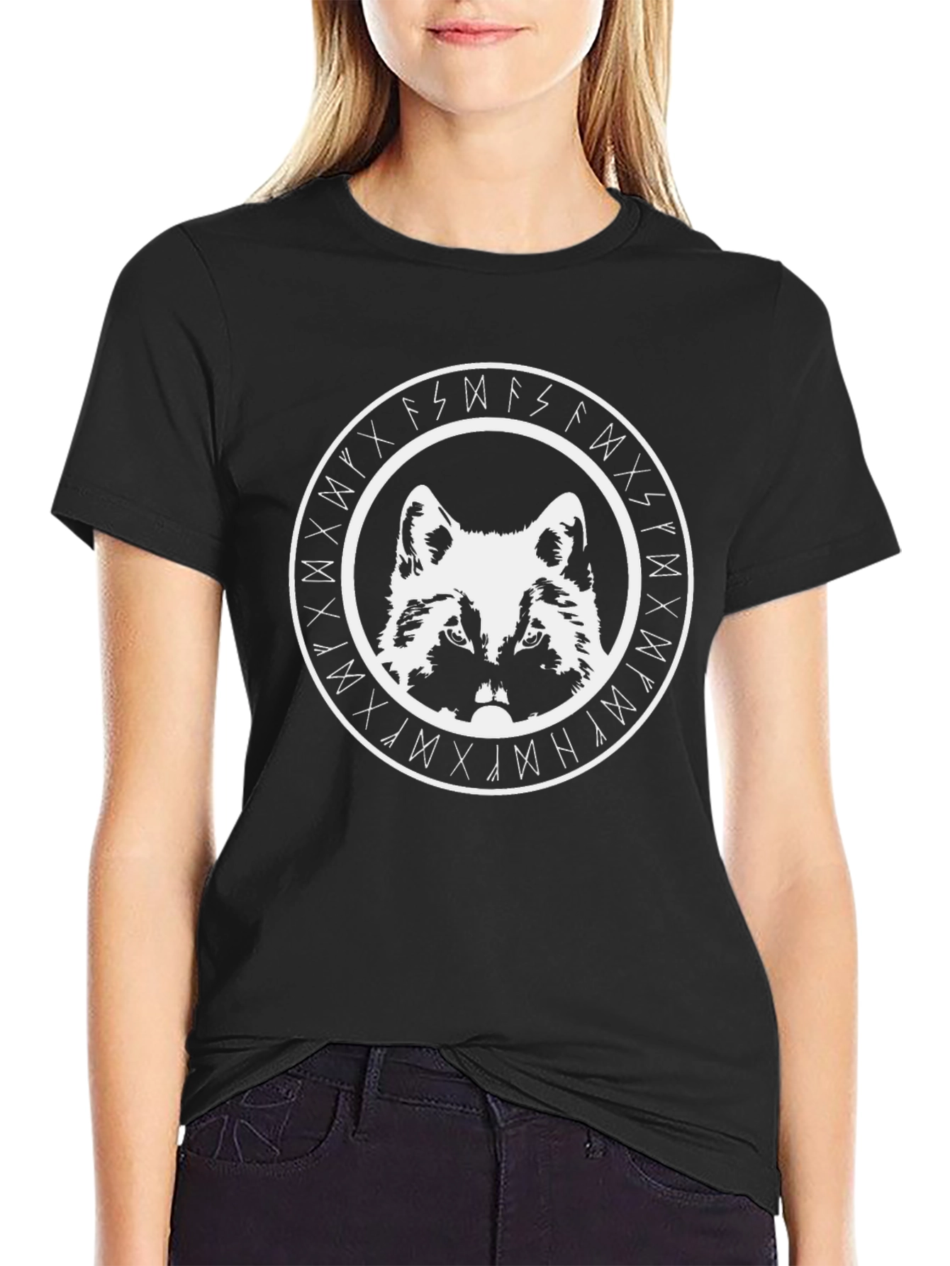 Viking Wolf Rune Circle Graphic T-Shirt