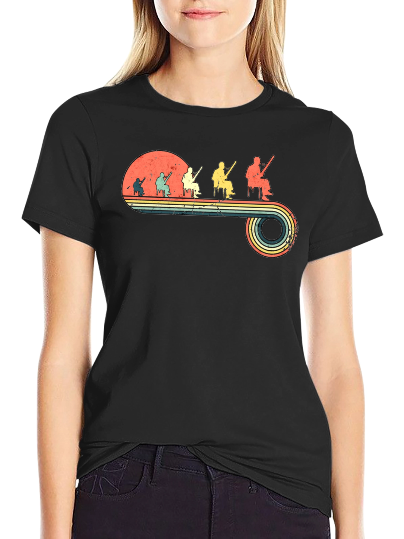 Retro Banjo Player Evolution Black T-Shirt