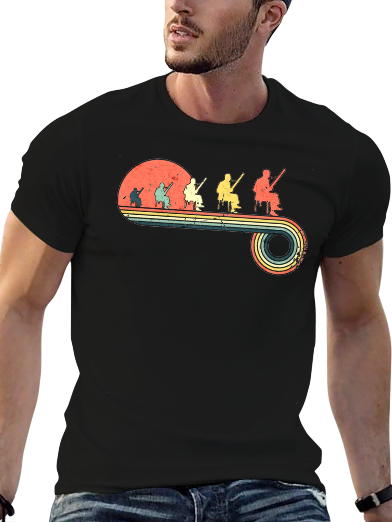 Retro Banjo Player Evolution Black T-Shirt