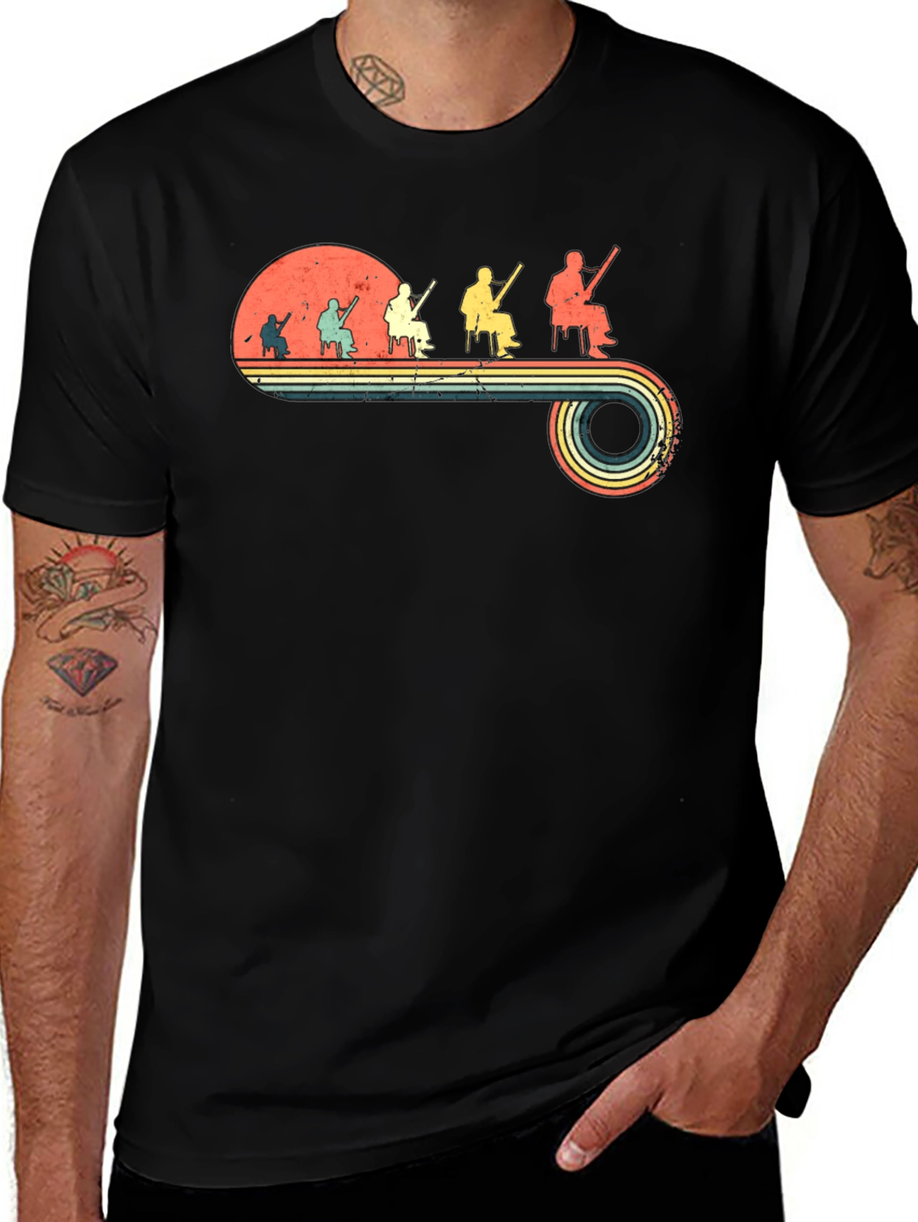 Retro Banjo Player Evolution Black T-Shirt
