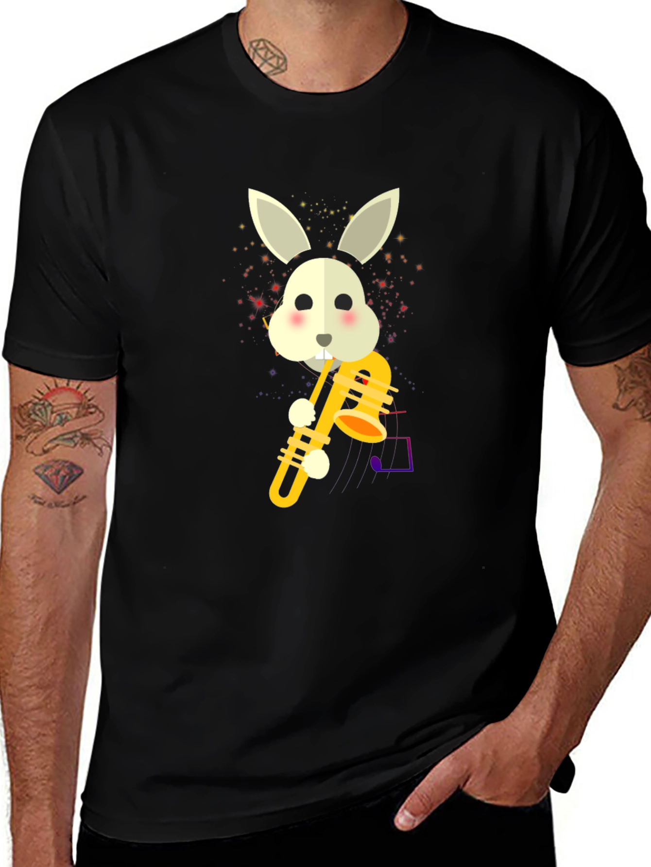 Rabbit Saxophone Graphic Tee - Cute Music Lover Shirt
