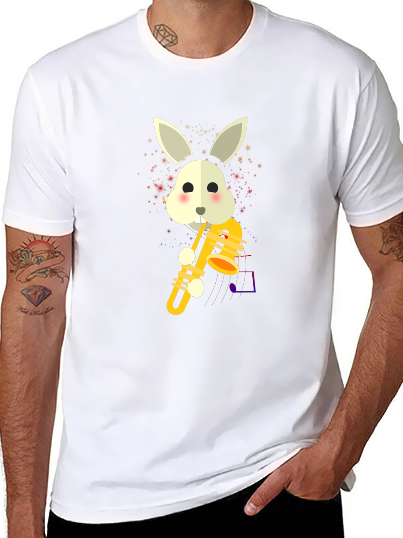 Rabbit Saxophone Graphic Tee - Cute Music Lover Shirt