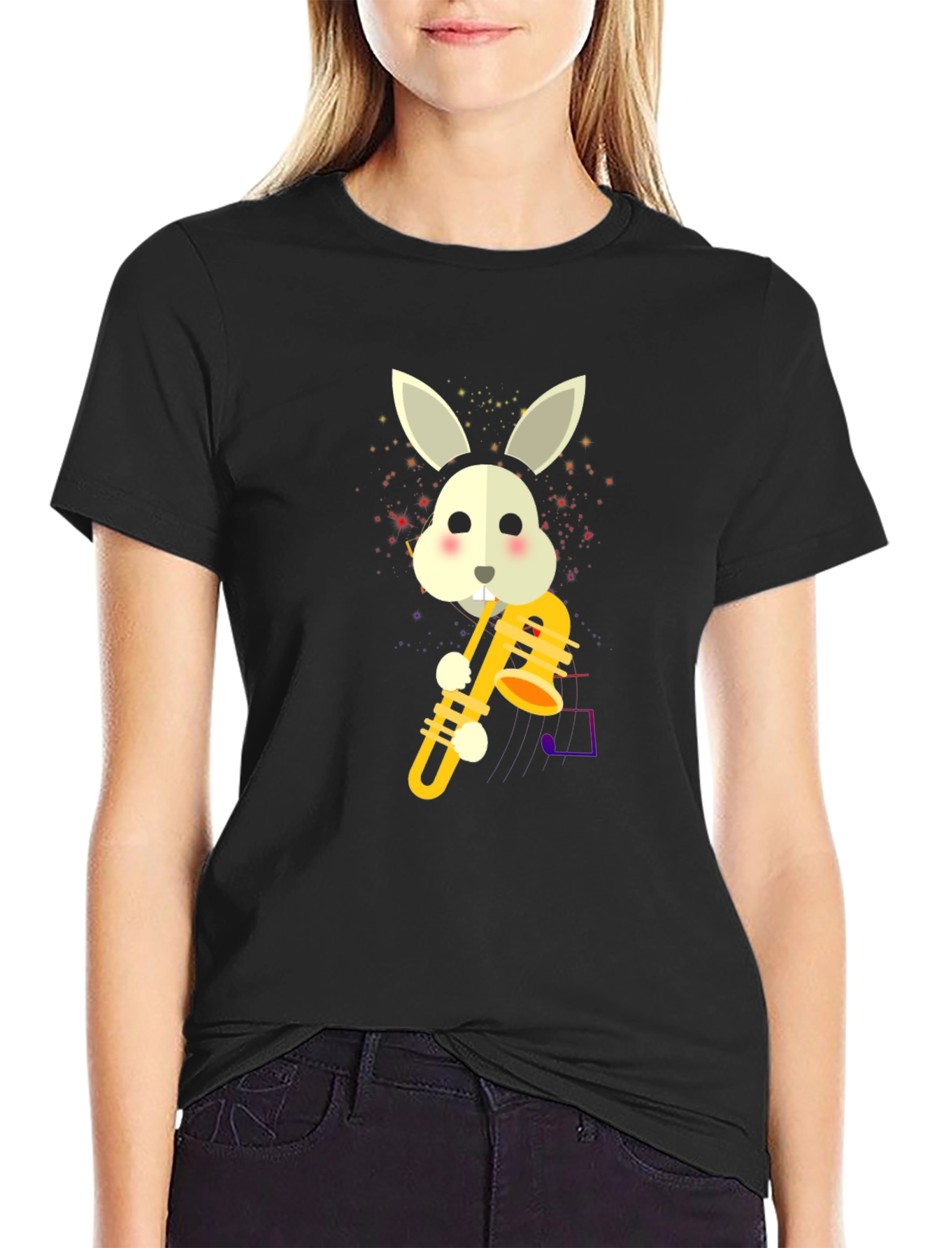 Rabbit Saxophone Graphic Tee - Cute Music Lover Shirt