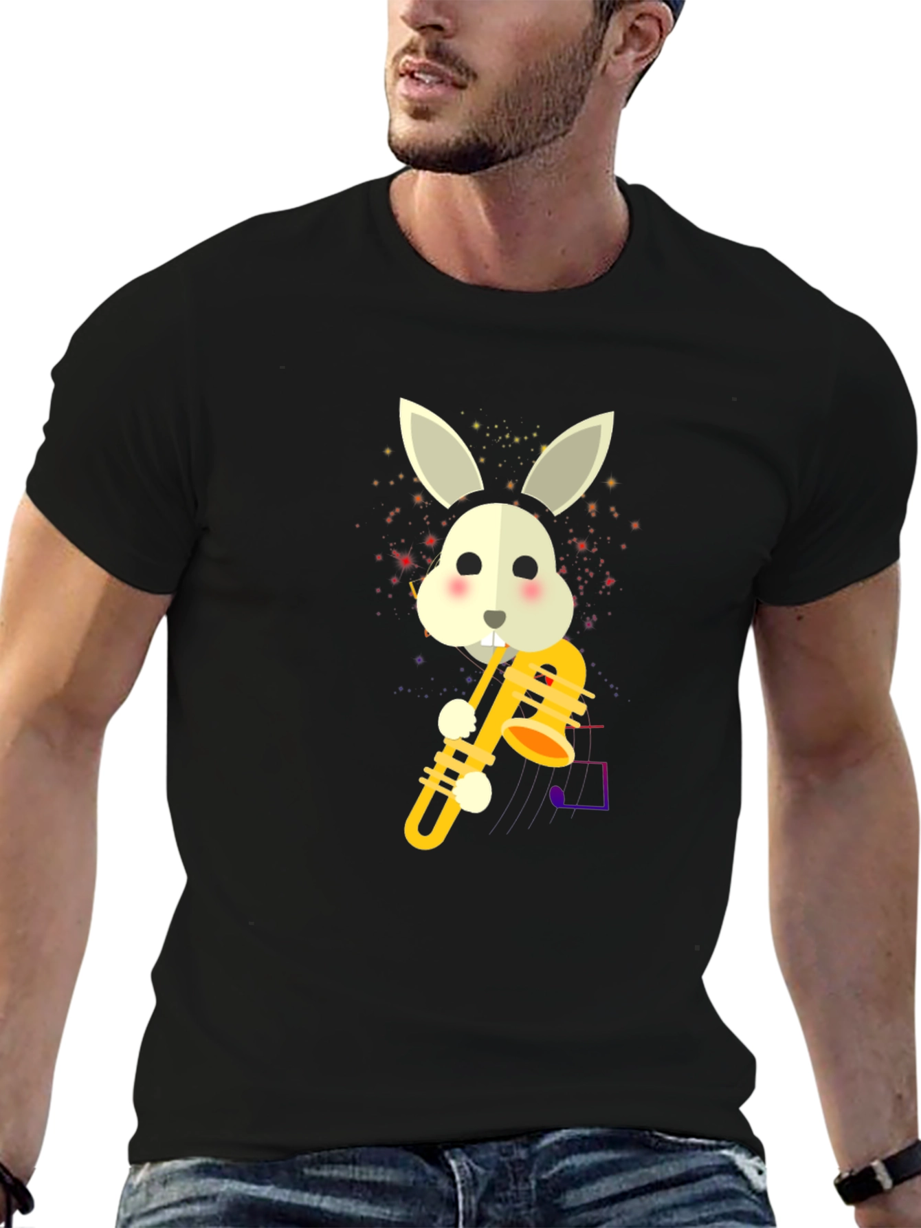 Rabbit Saxophone Graphic Tee - Cute Music Lover Shirt