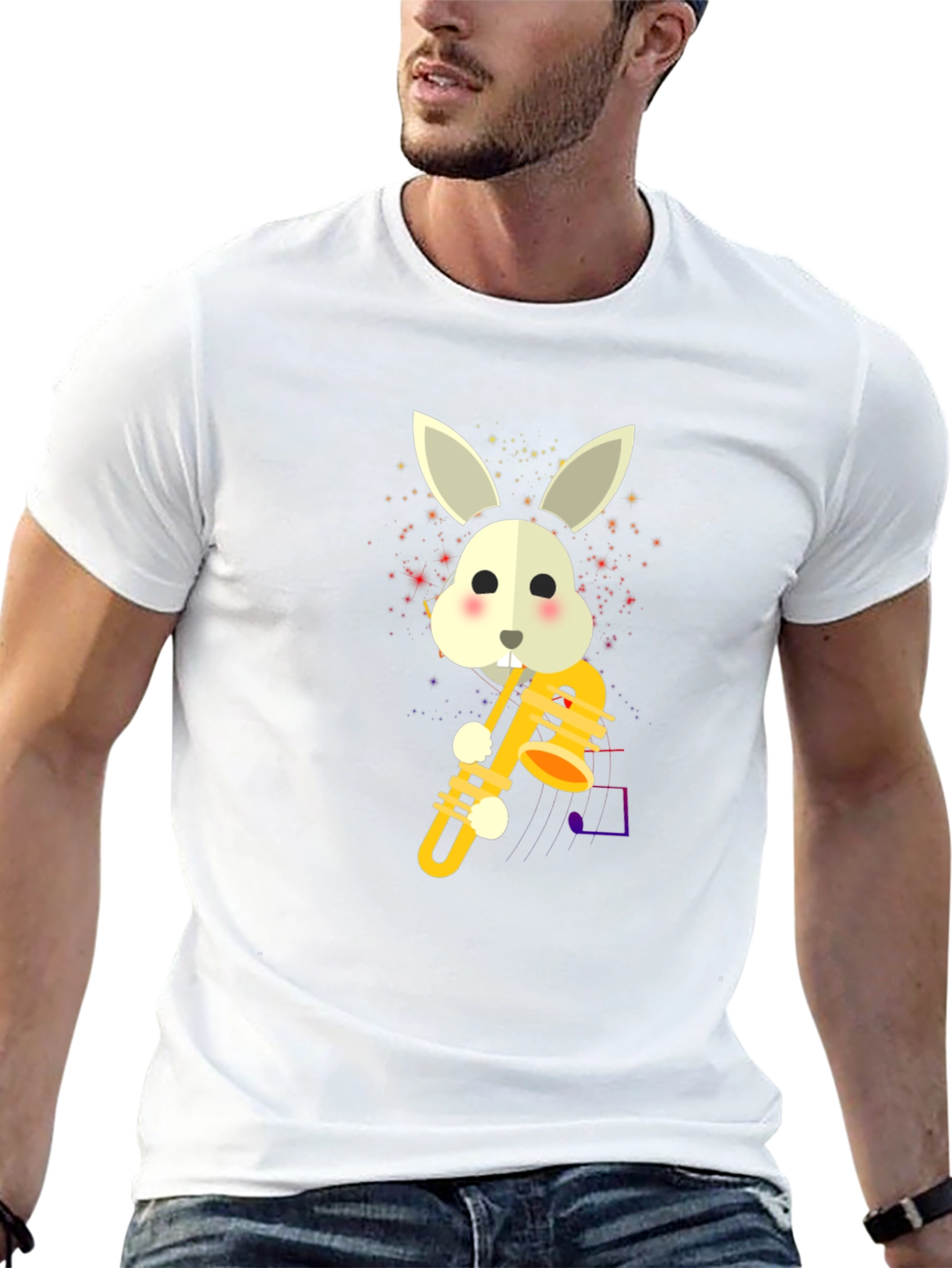 Rabbit Saxophone Graphic Tee - Cute Music Lover Shirt