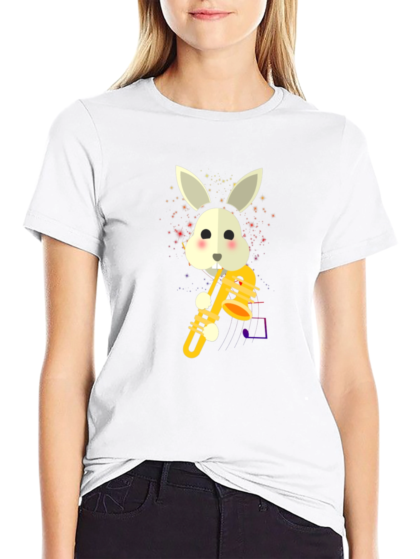 Rabbit Saxophone Graphic Tee - Cute Music Lover Shirt