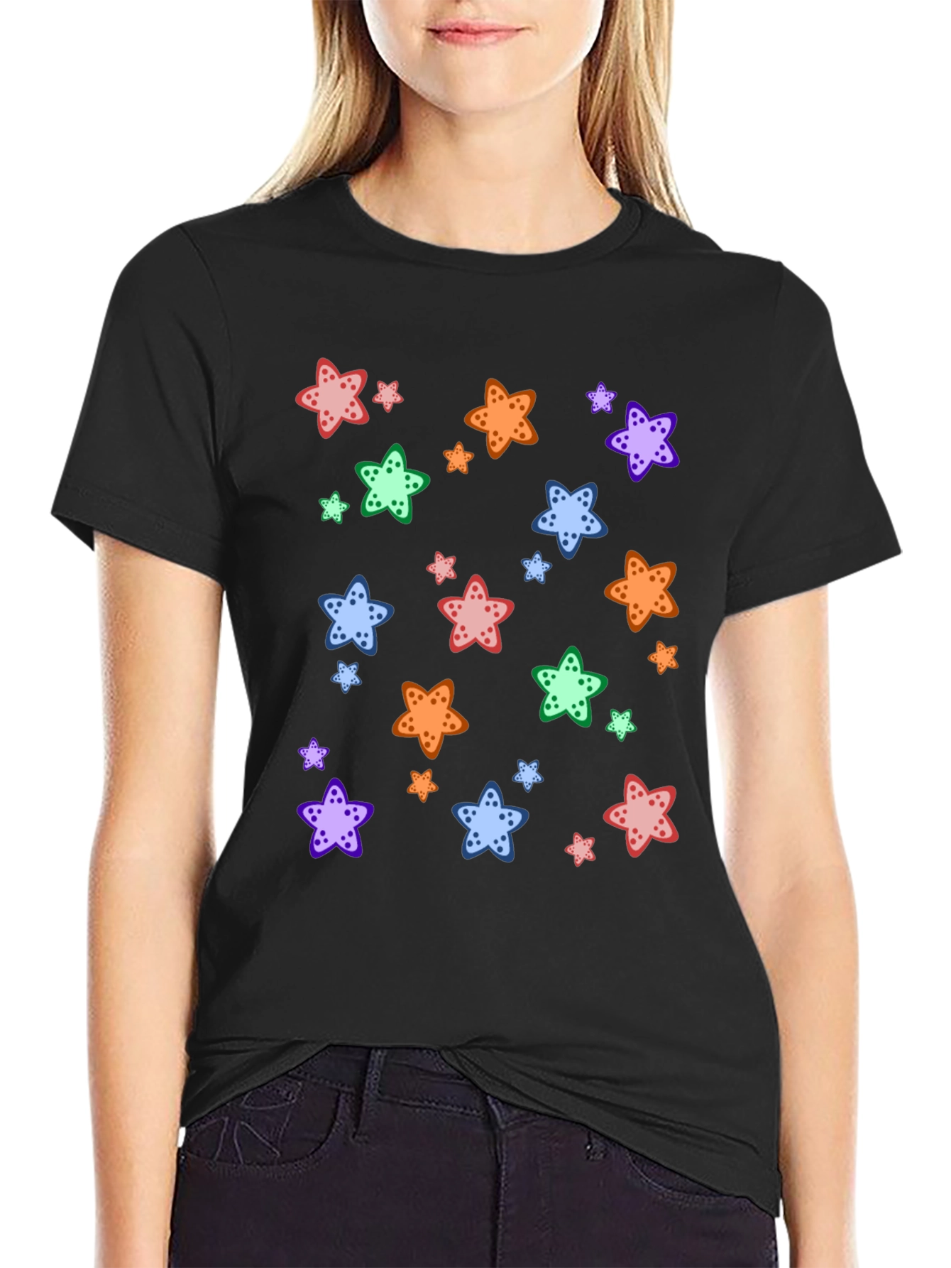 Starfish Pattern Black T-Shirt