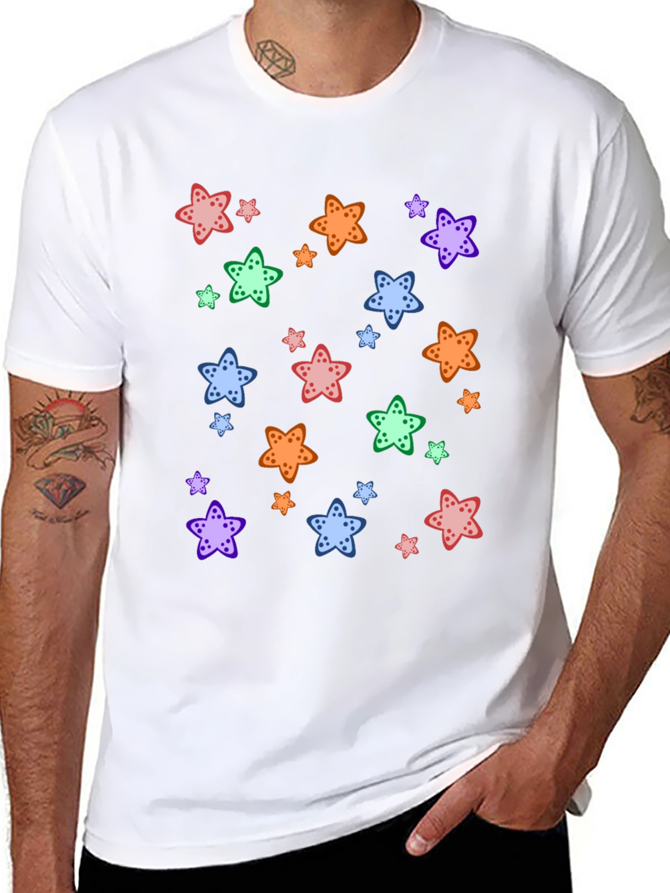 Starfish Pattern Black T-Shirt