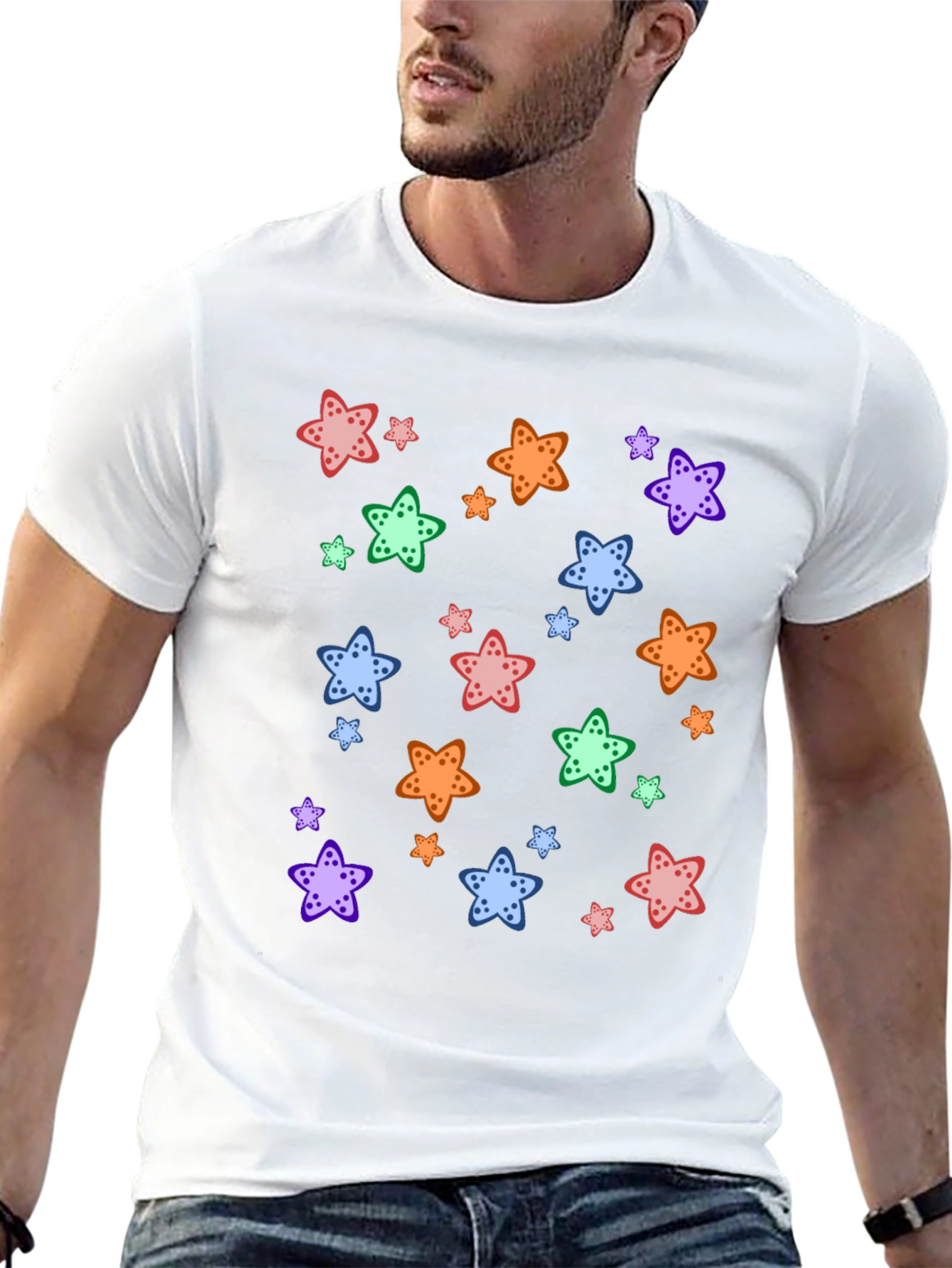 Starfish Pattern Black T-Shirt