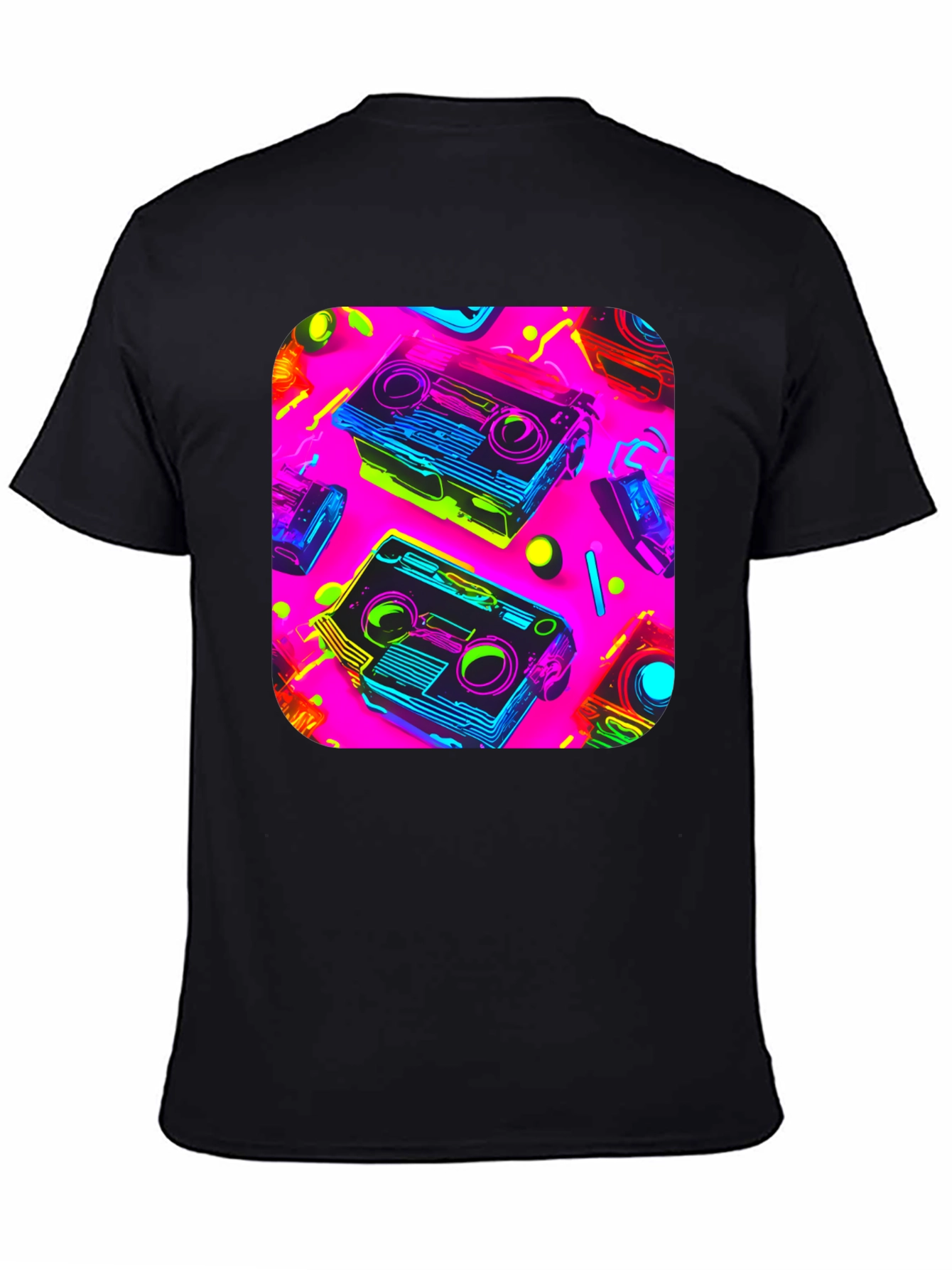 Retro Cassette Graphic Tee - 80s Neon Style