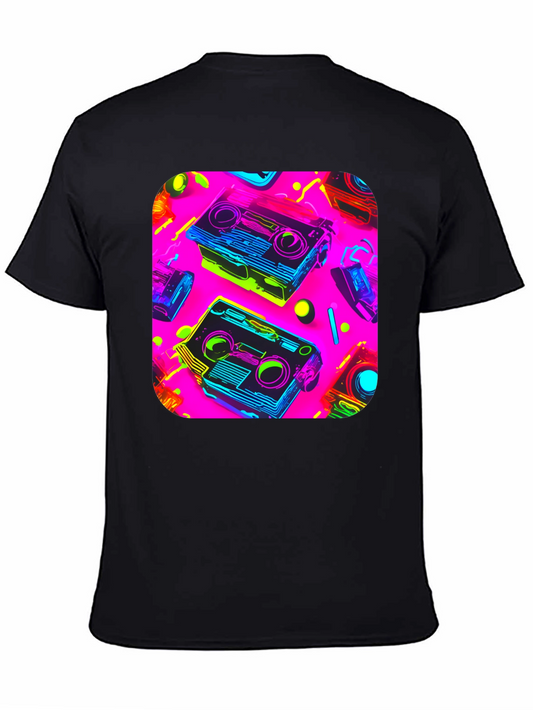 Retro Cassette Graphic Tee - 80s Neon Style
