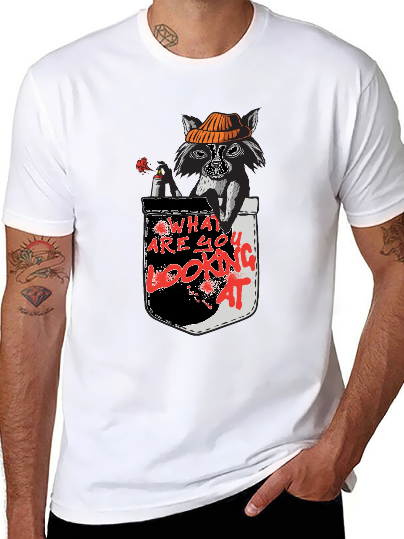 Raccoon Pocket T-Shirt - What Are You Looking At?