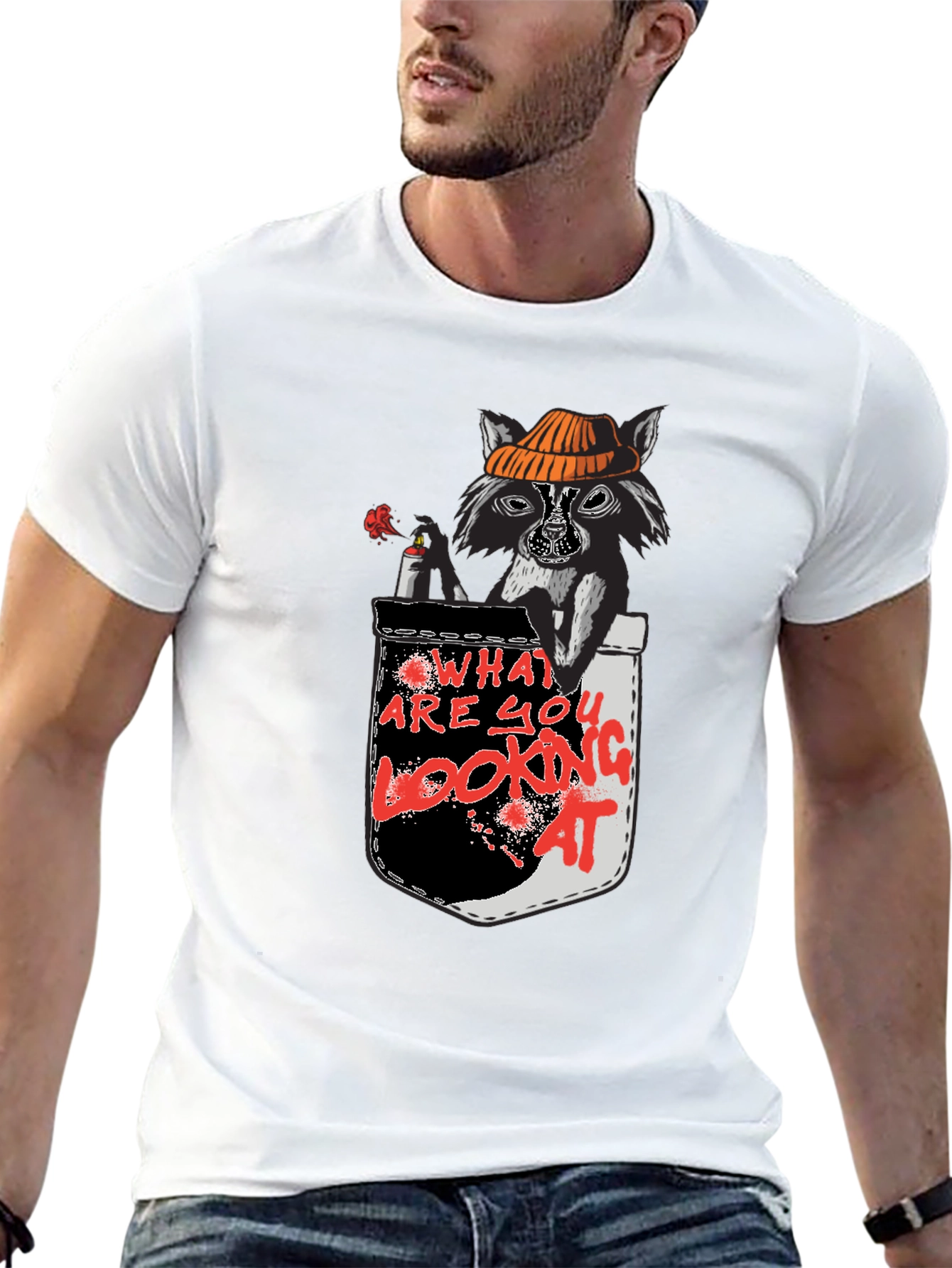 Raccoon Pocket T-Shirt - What Are You Looking At?