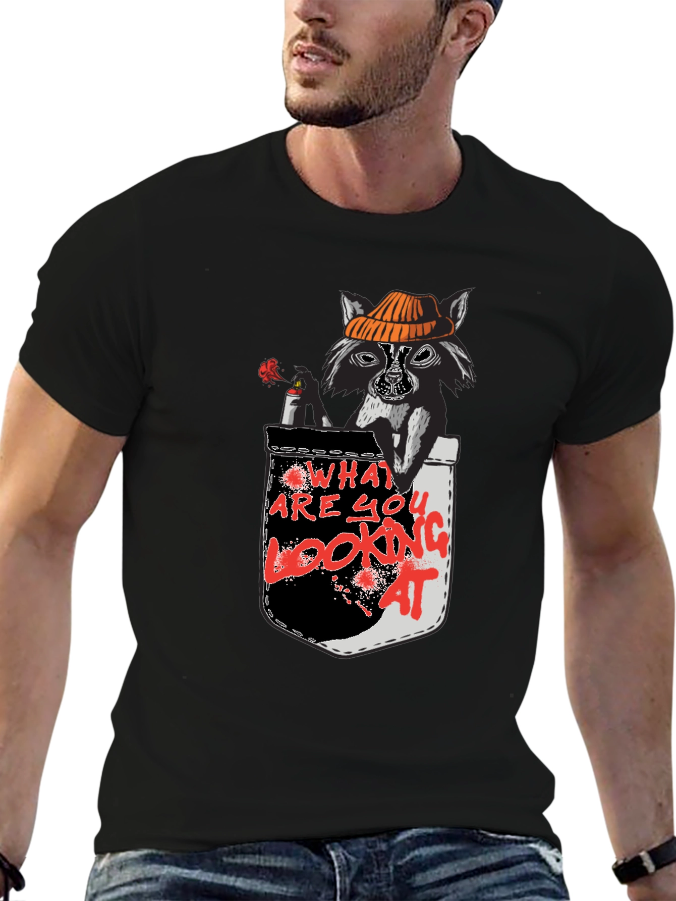 Raccoon Pocket T-Shirt - What Are You Looking At?