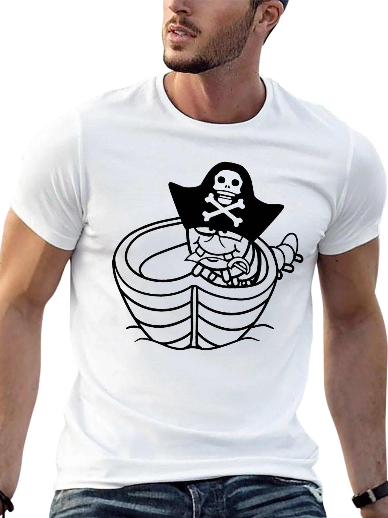 Pirate Cartoon Graphic Tee - Classic Black