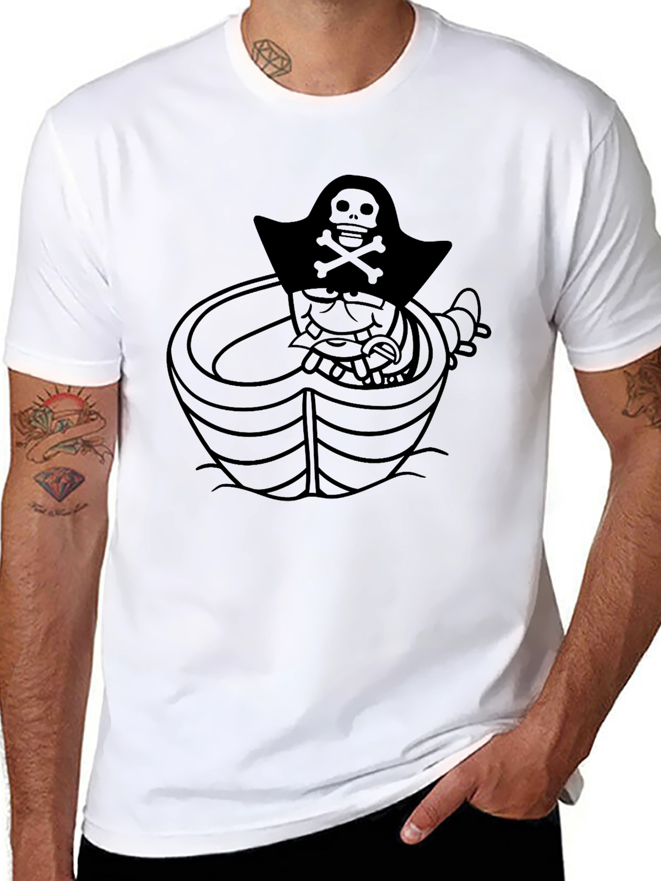 Pirate Cartoon Graphic Tee - Classic Black