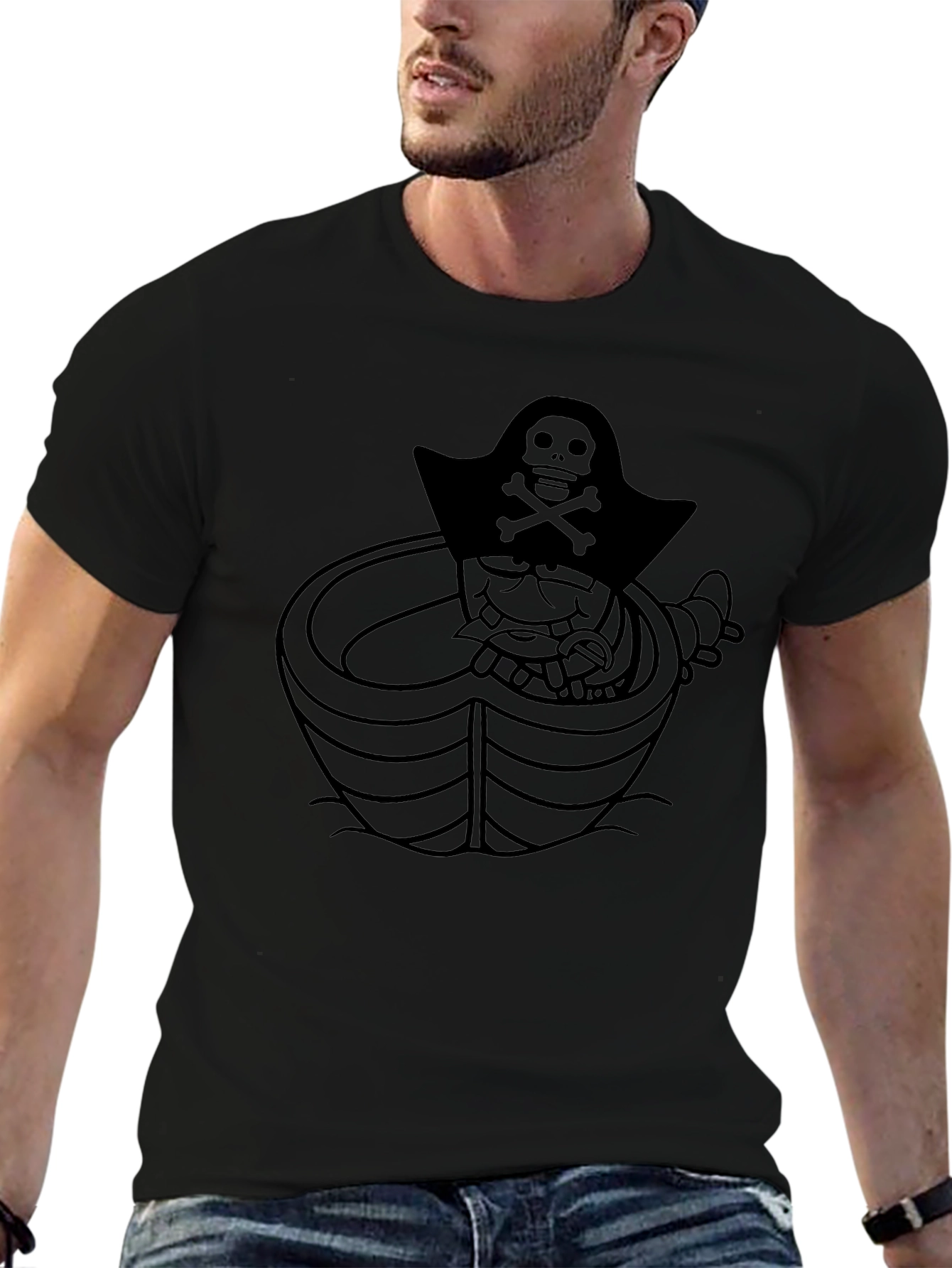 Pirate Cartoon Graphic Tee - Classic Black