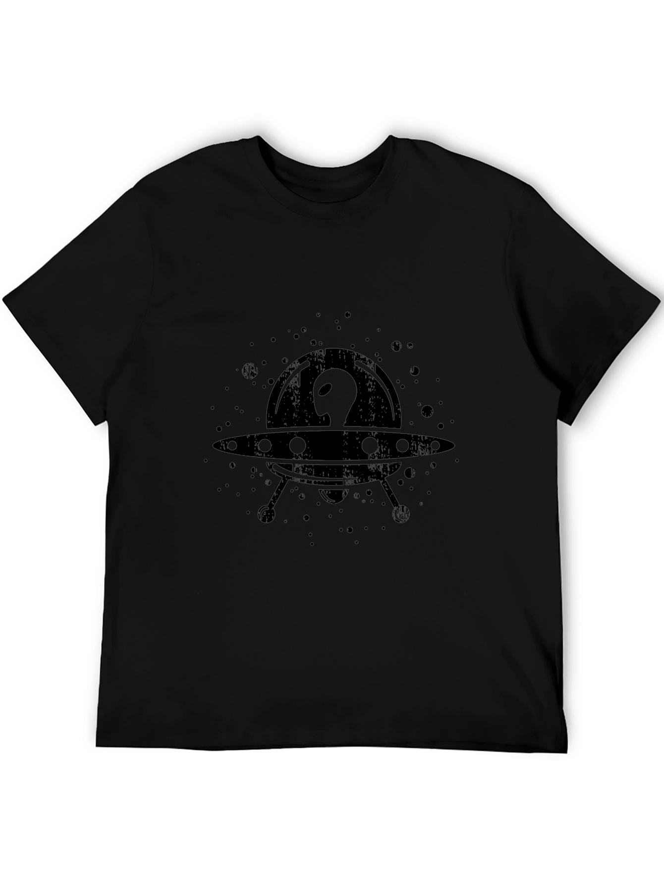 UFO Alien Graphic Print Black T-Shirt