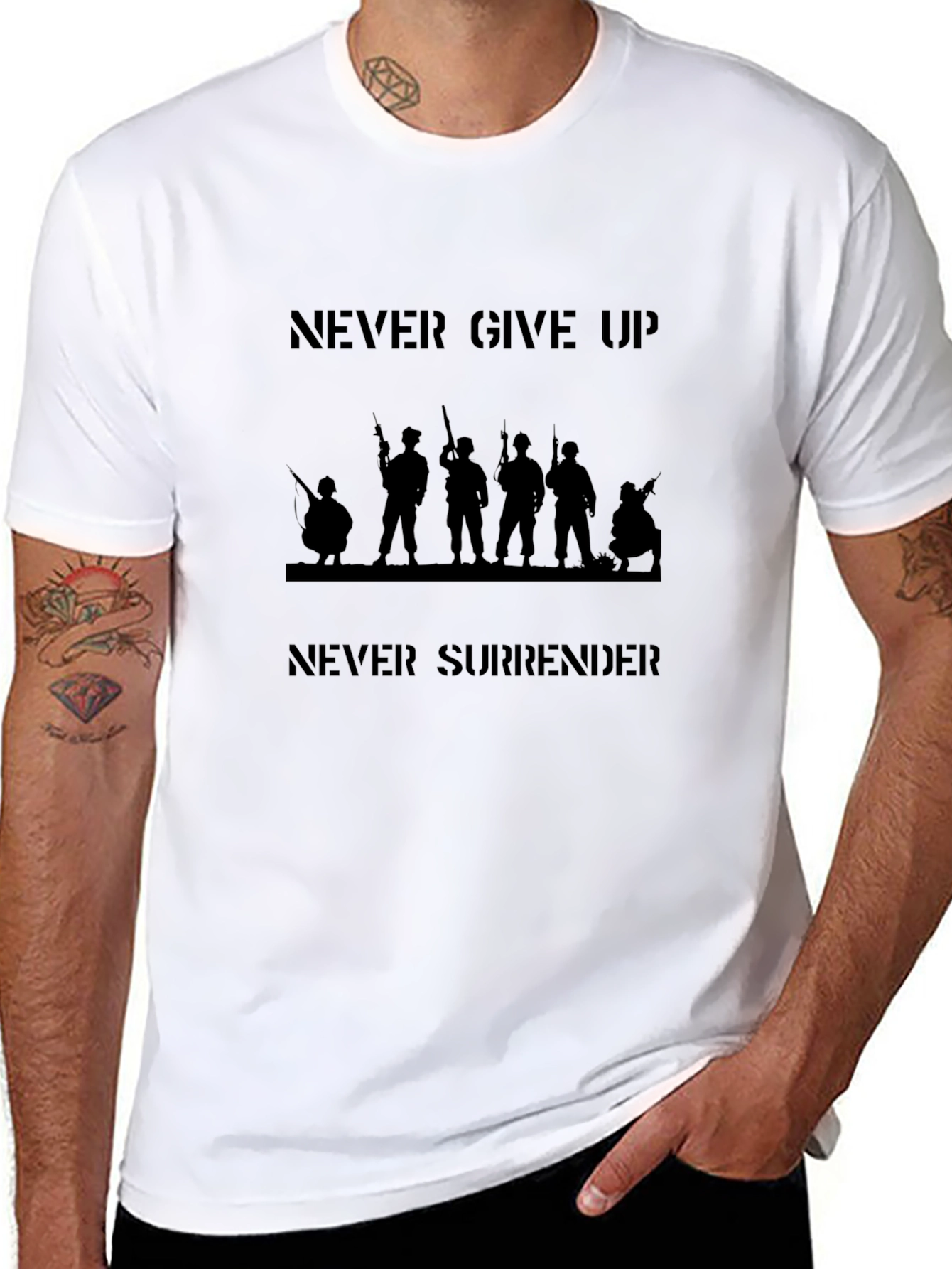 Never Give Up Mens Graphic Tee - Military Design