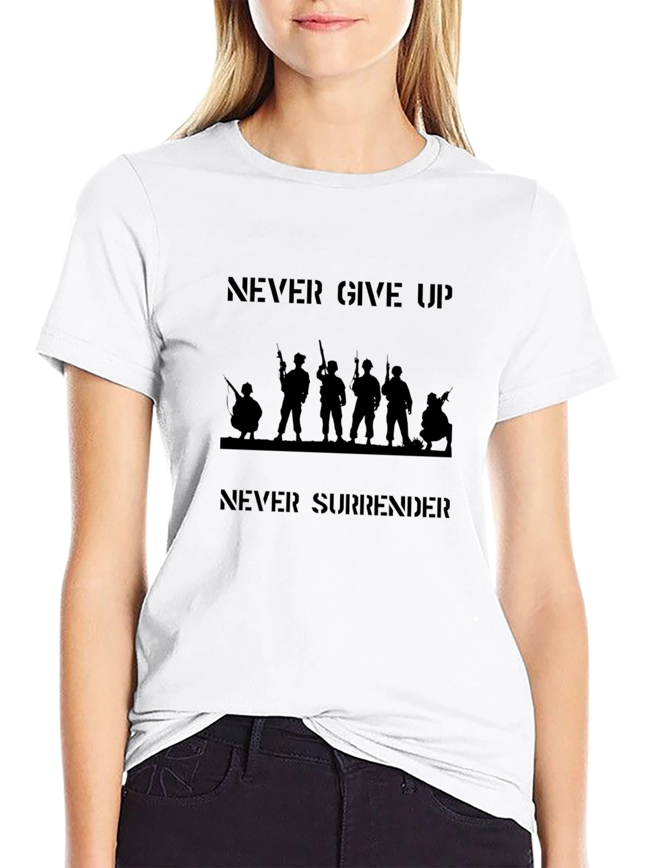 Never Give Up Mens Graphic Tee - Military Design
