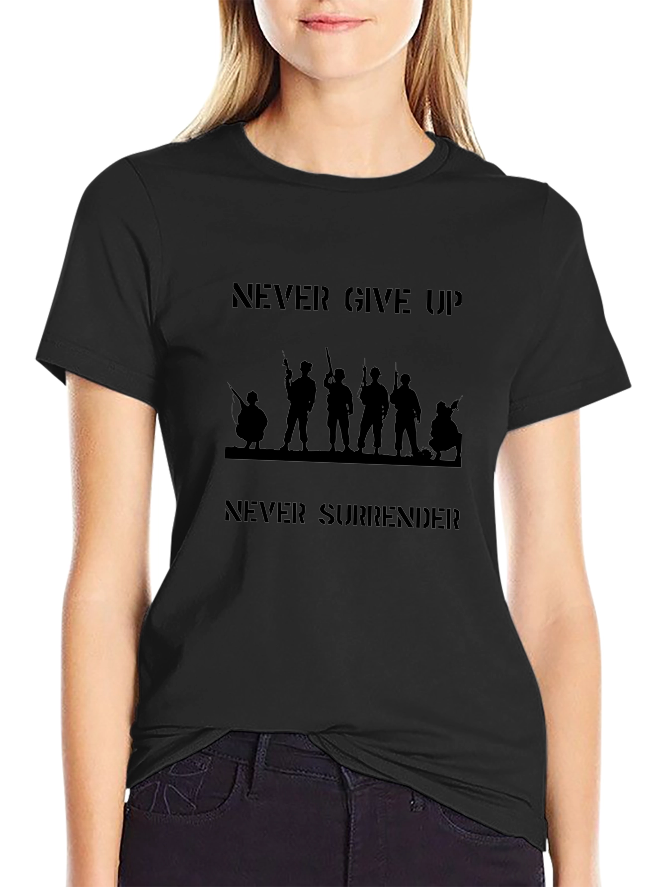 Never Give Up Mens Graphic Tee - Military Design