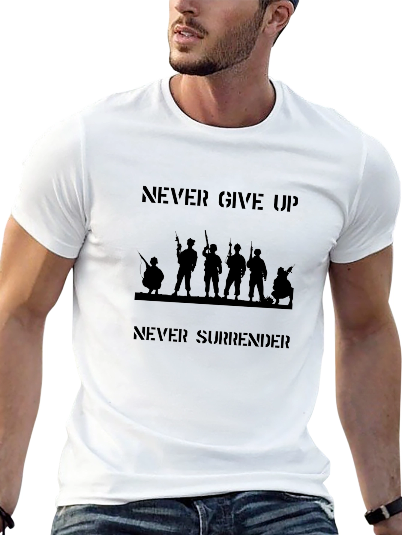 Never Give Up Mens Graphic Tee - Military Design