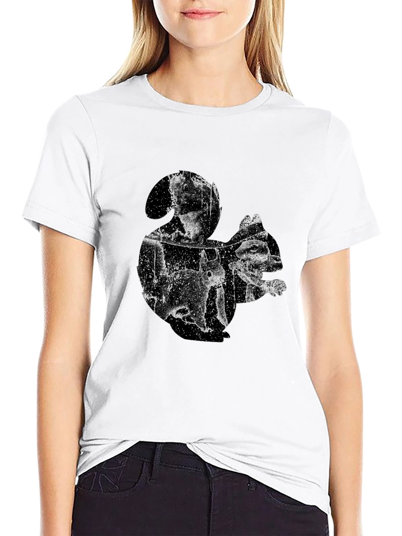 Squirrel Silhouette Mens T-Shirt - Black Cotton